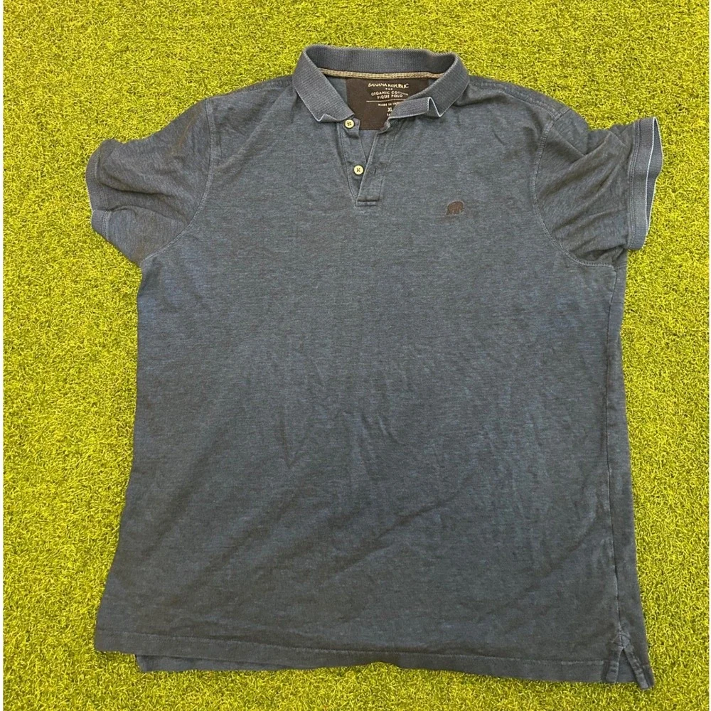 Banana Republic Mens XL Tall Blue Organic Cotton Pique Elephant Logo Polo Shirt